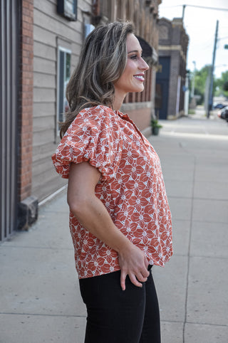 Eyelet Puff Sleeve Embroidered Blouse