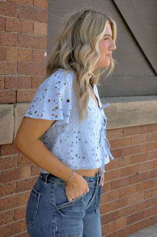 Eyelet Tie-front Lined Cotton Top