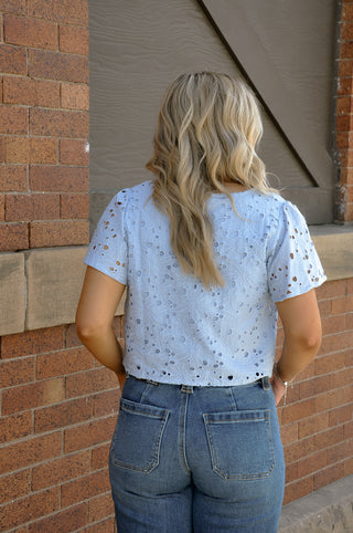 Eyelet Tie-front Lined Cotton Top