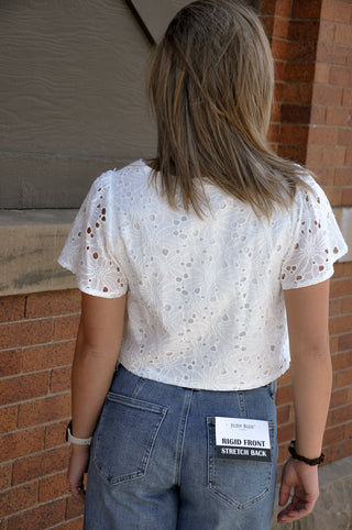 Eyelet Tie-front Lined Cotton Top