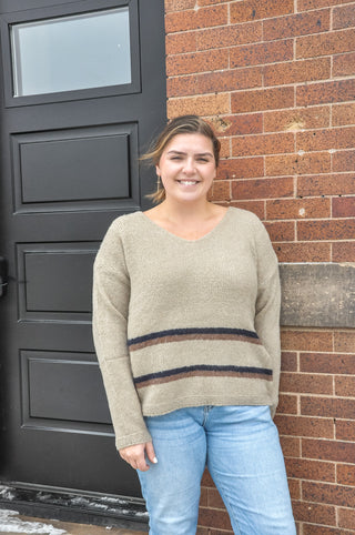 V-Neck Sweater w/Contrasting Stripes