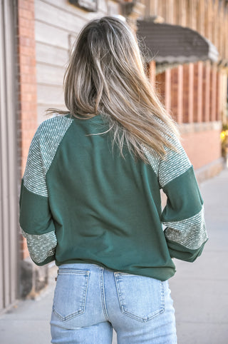 Fabric Blocked Terry Crew Neck Sweatshirt, view 6 | JQ Clothing Co.
