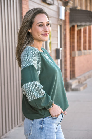 Fabric Blocked Terry Crew Neck Sweatshirt, view 4 | JQ Clothing Co.
