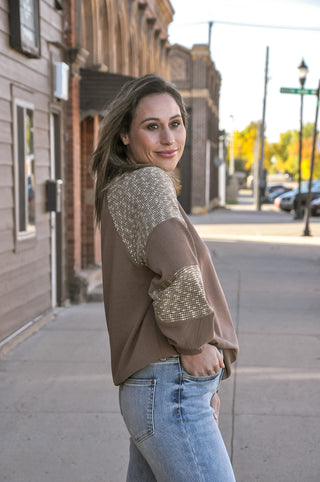 Fabric Blocked Terry Crew Neck Sweatshirt, view 3 | JQ Clothing Co.