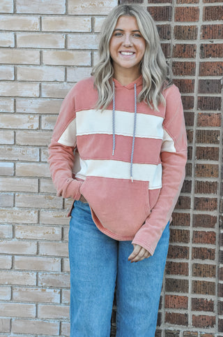 Faded Coral Color Block Hoodie