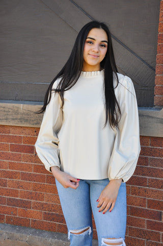 Pleather Frilled Neck Top