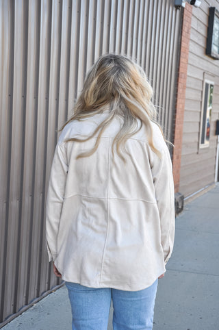 Faux Suede Long Sleeve Button Down Shacket