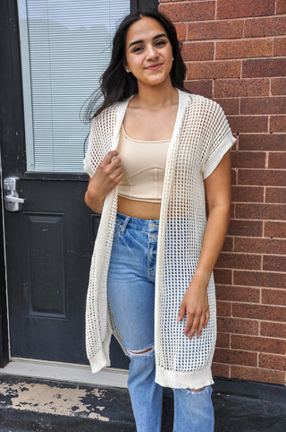 Feminine Fishnet Sweater Cardigan