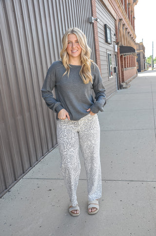 Animal Print Twill Pants With Back Elastic