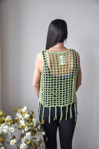 Fishnet Crochet Tank w/Fringe Hem