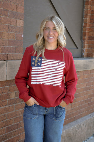 Flag Patch Fleece Pullover Sweatshirt