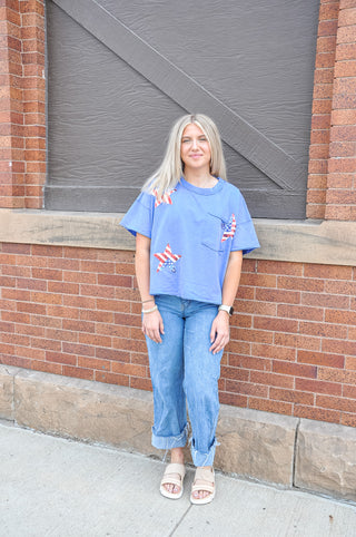 Flag Star Sequin Patch Top