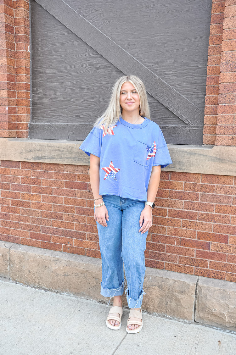 Flag Star Sequin Patch Top
