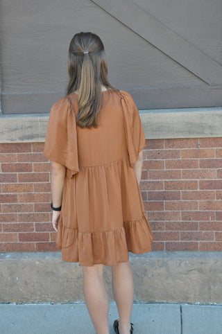 Flirty Camel Satin Mini Dress