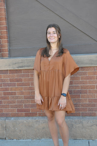 Flirty Camel Satin Mini Dress