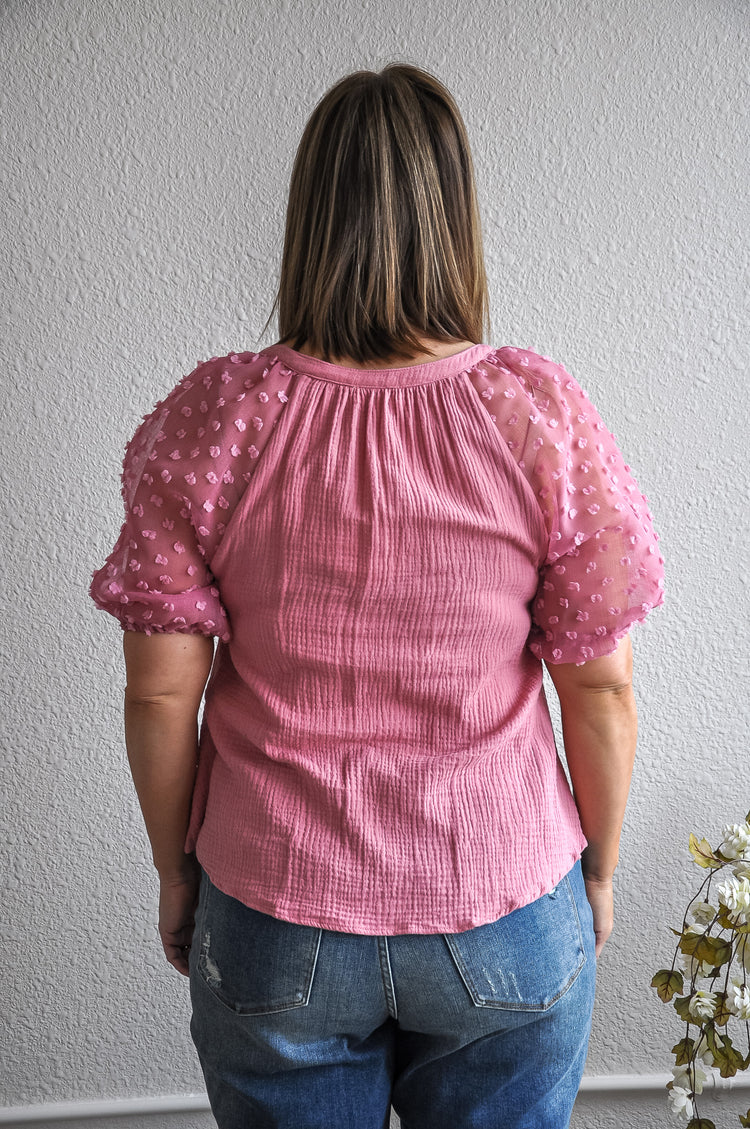 Floral Applique Puffed Sleeve Top