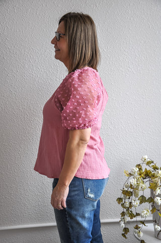 Floral Applique Puffed Sleeve Top