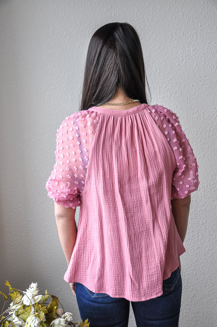 Floral Applique Puffed Sleeve Top