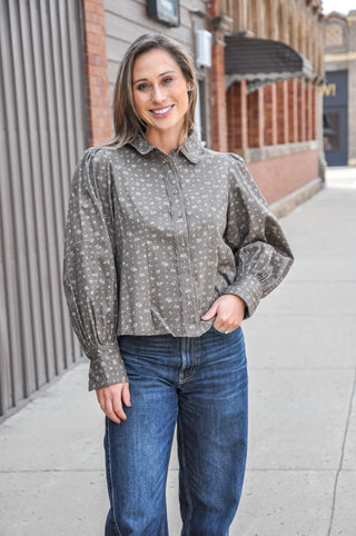 Floral Button Up Top with Lace Trim, view 2