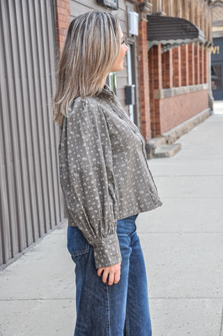 Floral Button Up Top with Lace Trim, view 4