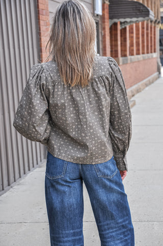 Floral Button Up Top with Lace Trim, view 6