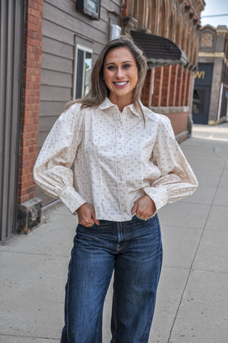 Floral Button Up Top with Lace Trim