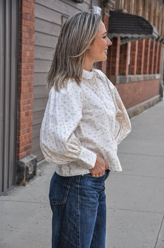 Floral Button Up Top with Lace Trim, view 3