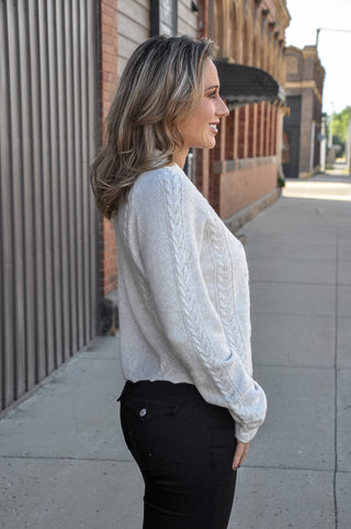 Floral Cable Knit Cardigan in Cream