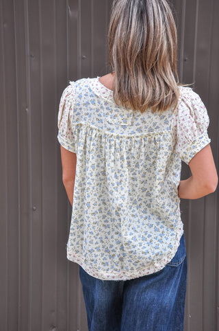 Floral Crinkle Neckdrop SS Blouse Top