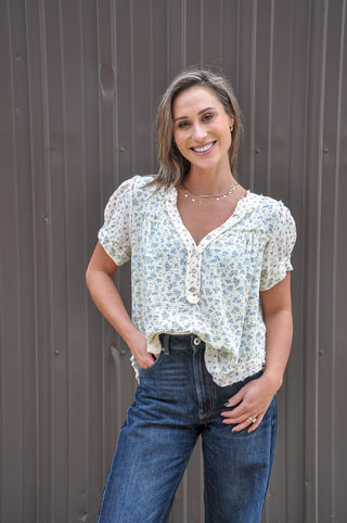 Floral Crinkle Neckdrop SS Blouse Top