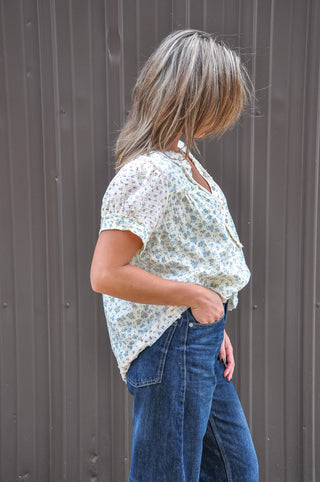 Floral Crinkle Neckdrop SS Blouse Top