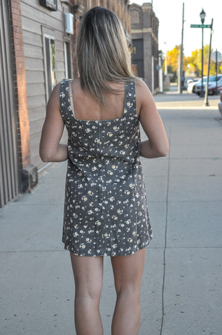 Floral Denim Mini Dress w/Front Seam Detail