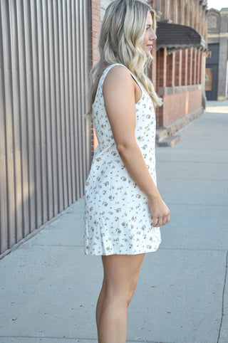 Floral Denim Mini Dress w/Front Seam Detail