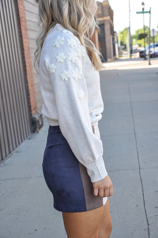 Navy Multi Colorblock Faux Suede Mini Skirt