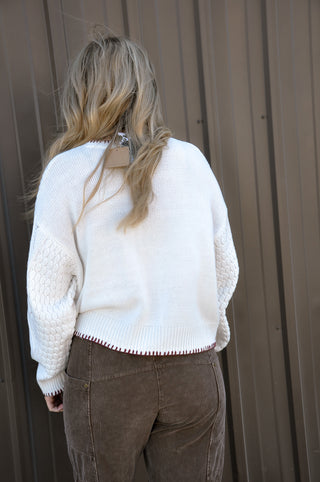 Floral Embroidery Contrast Stitch Cardigan