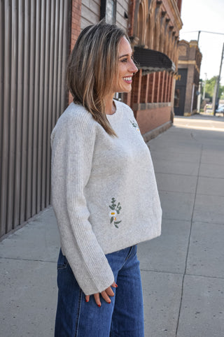 Floral Embroidery Dual Knit Sweater