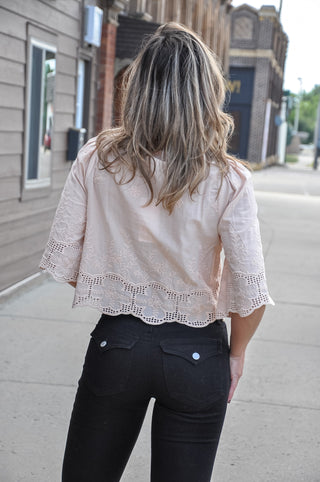 Floral Embroidery Tie Front V-Neck Blouse