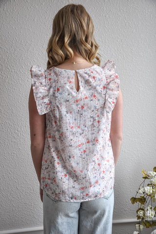 Floral Eyelet Ruffle V-Neck Tank