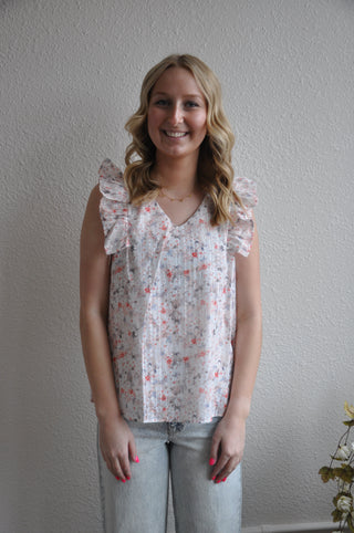 Floral Eyelet Ruffle V-Neck Tank