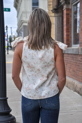 Floral Eyelet Tie Shoulder Sleeveless Top