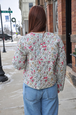 Floral Front Tie Quilted Jacket