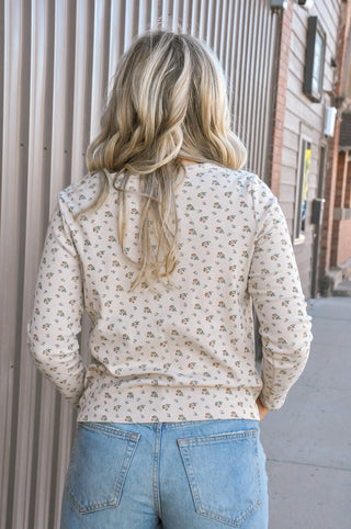 Floral Henley Neck Rib Top
