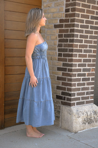 Denim Corset Detail Midi Dress