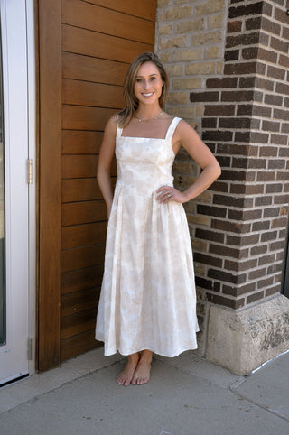 Floral Jacquard Pattern Midi Dress