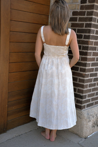 Floral Jacquard Pattern Midi Dress