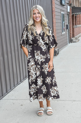Floral Kimono Wrap Midi Dress