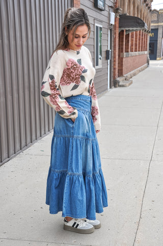 Floral Knit Oversized Fit Sweater, view 3