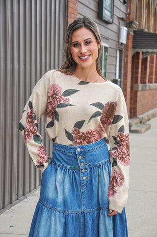 Floral Knit Oversized Fit Sweater, view 2
