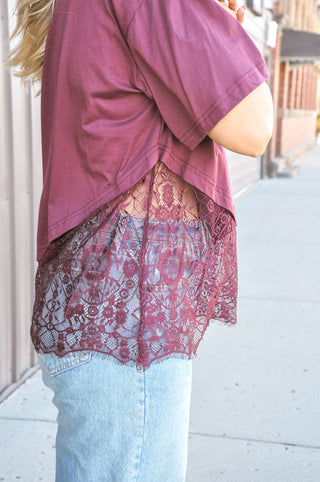 Floral Lace Trim Asym Tee