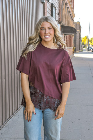 Floral Lace Trim Asym Tee